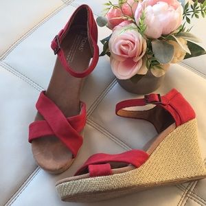 Toms Sienna Red Wedge Sandals